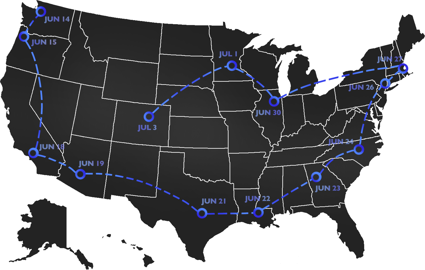 Map of Unmuted tour stops